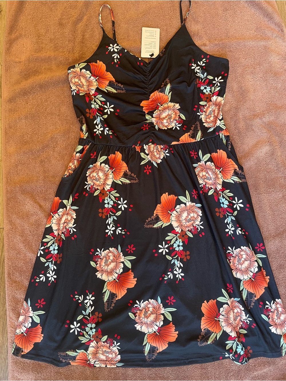 Black Floral Mini Dress with Orange Blooms